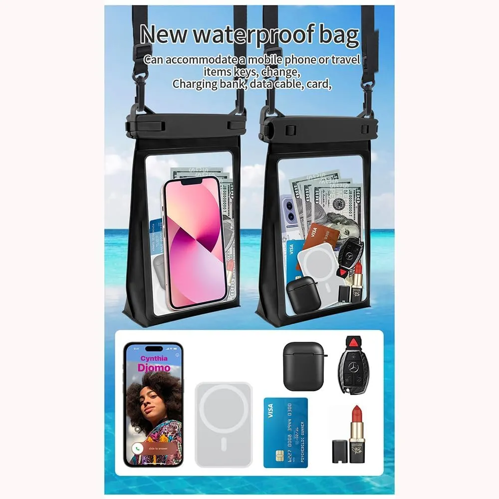 Multicolor Universal Waterproof Bag Phone Pouch Crossbody Large Phone Waterproof Dry Bag Compatible with Apple iPhone 15 Pro Max 14 for Samsung s24 Ultra S23 Up to 8.2 inches with Lanyard (Black)