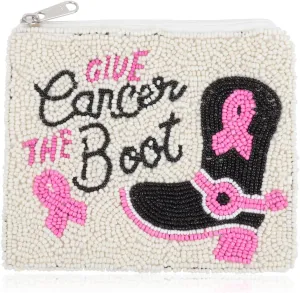 Multifunction Cute Print Travel Cosmetic Pouch Bag - Bridesmaid Organizer Wristlet Purse Inspirational Quote/Skull/Pineapple (Bead Coin Pouch - Give Cancer The Boot)
