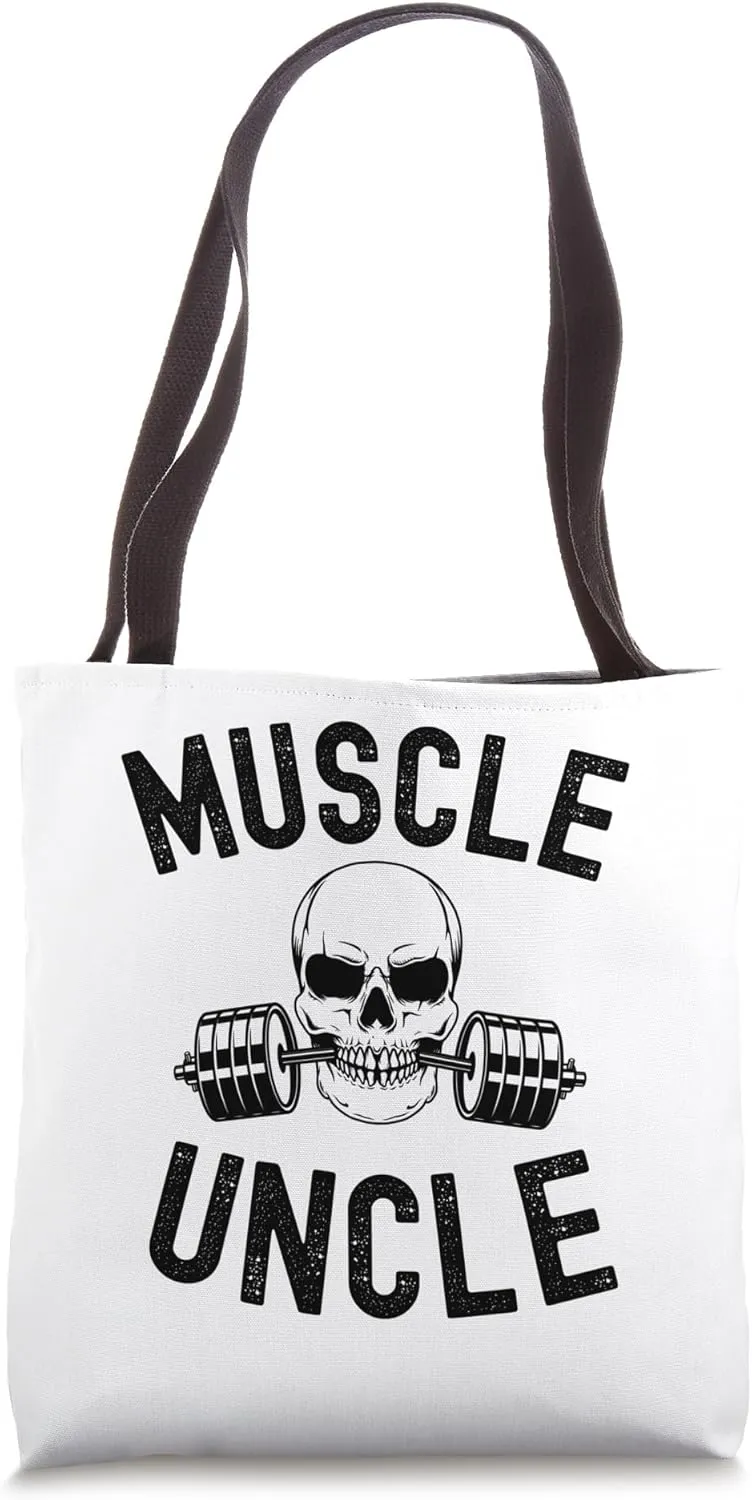 Muscle uncle gym Weightlifter uncle skeleton barbell Tote Bag