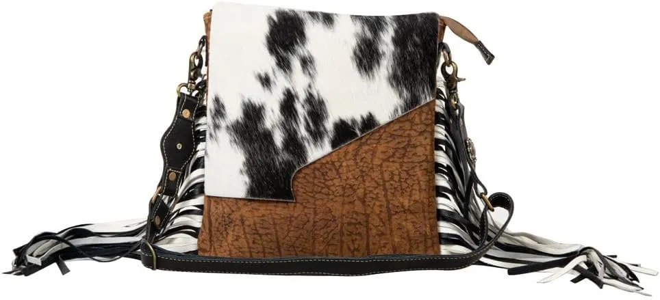 Myra Bag Western Leather Crossbody Bag for Women, Hairon Upcycled Flap Boho Bag with Tassel - Stratford Trail Fringed