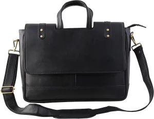 Mysa Black Vegan Faux Leather Slim Messenger Crossbody Satchel Shoulder Laptop Vintage Briefcase Sleeve Bags with Adjustable Strap for Office Work Travel Fits 14" Laptop for Men Women