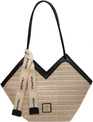 MYSNKU Straw Beach Tote Bags for Women, French Retro Shoulder Bag, Classic Woven Travel Bag