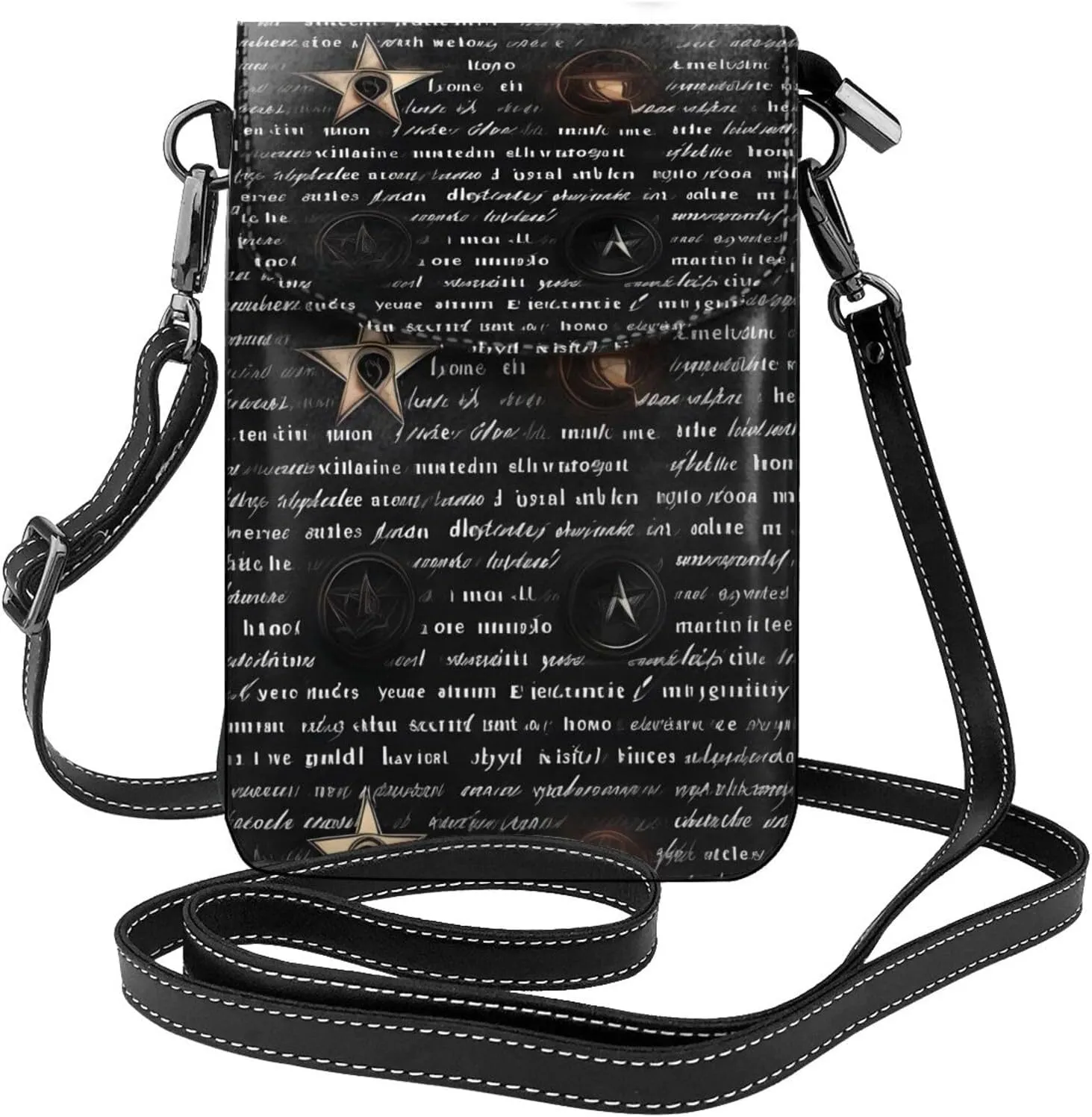Mysterious Text Zippered Crossbody Bag, Women'S Shoulder Bag With Card Slot, ^Removable Shoulder Strap, 7.6 X 4.9 In.