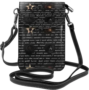 Mysterious Text Zippered Crossbody Bag, Women'S Shoulder Bag With Card Slot, ^Removable Shoulder Strap, 7.6 X 4.9 In.