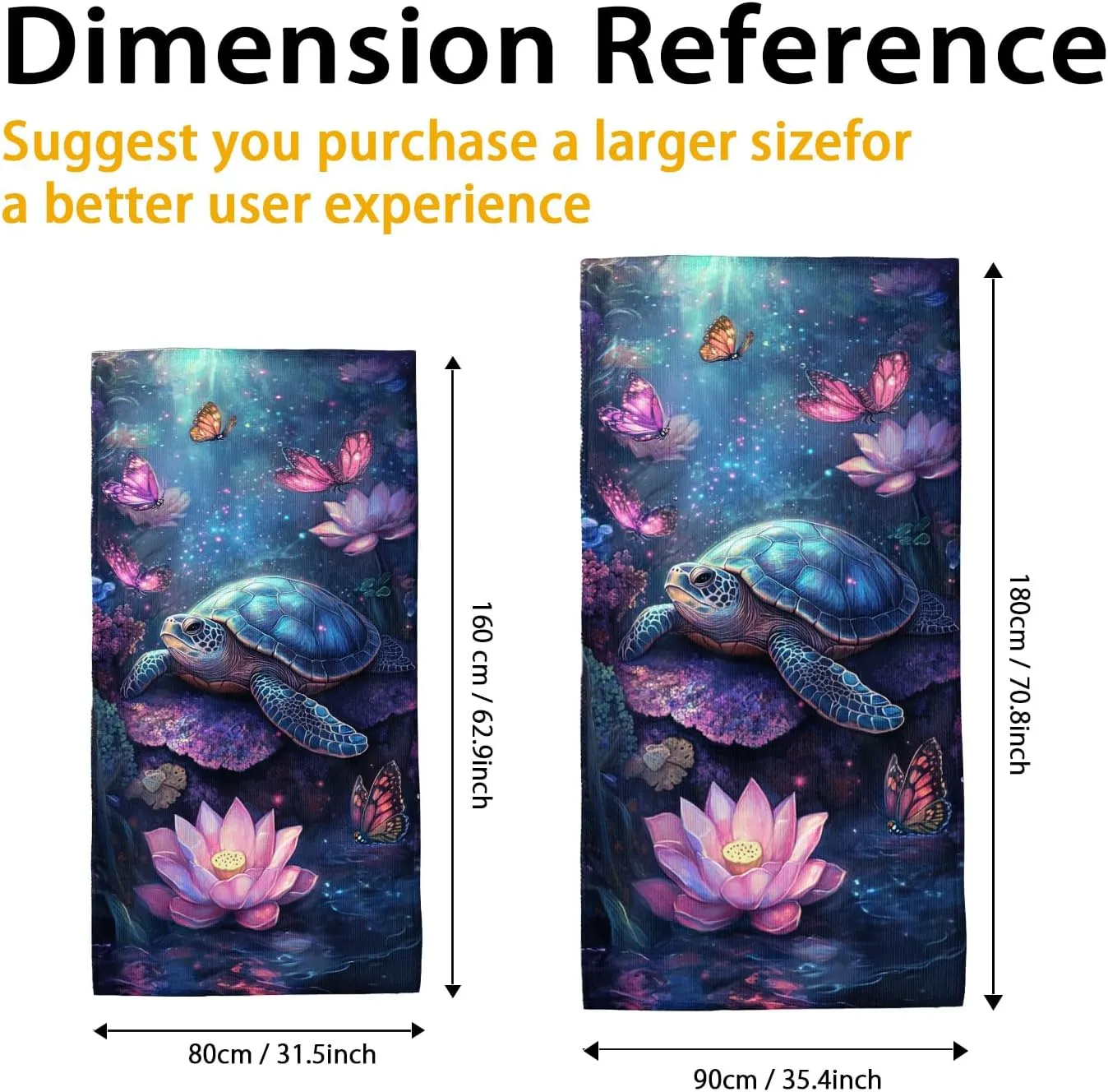 Mystical Sea Turtle Microfiber Beach Towel Blue Ocean Art Watercolor Design, Quick Dry Sand Resistant Oversized Lightweight Beach Blanket, Travel Pool Outdoor Picnic Essentials 70x35 Inch
