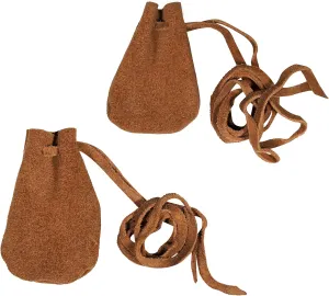 Mythrojan Trinket Bags, Coin Dice Medieval Purses, Drawstring Medicine Bag Suede Leather Pouches Viking Knight Waist Pouch for Historical Reenactments, LARP, SCA, Medieval Events - Set of 2, Brown
