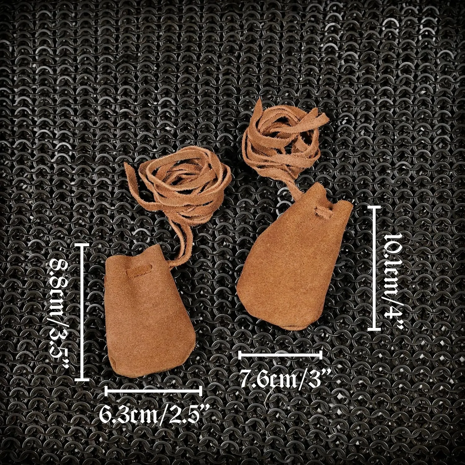 Mythrojan Trinket Bags, Coin Dice Medieval Purses, Drawstring Medicine Bag Suede Leather Pouches Viking Knight Waist Pouch for Historical Reenactments, LARP, SCA, Medieval Events - Set of 2, Brown