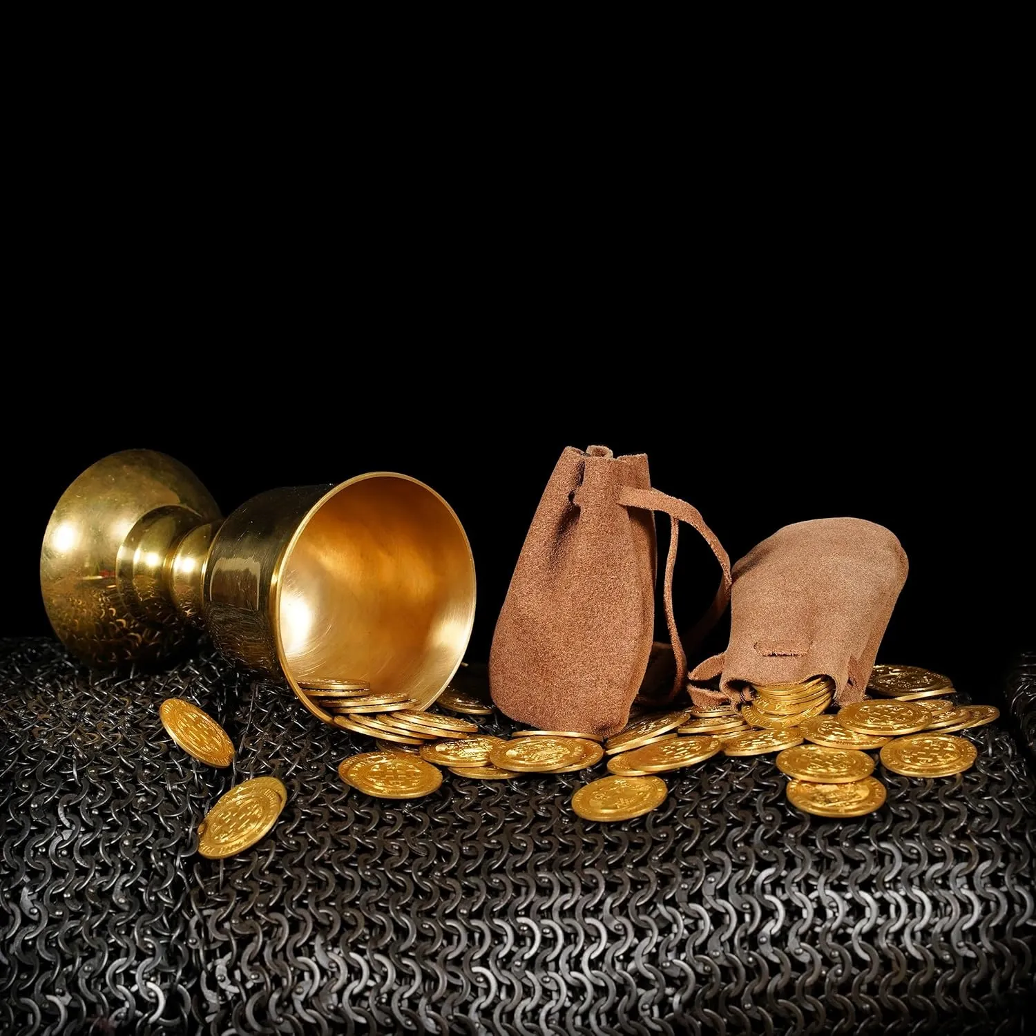 Mythrojan Trinket Bags, Coin Dice Medieval Purses, Drawstring Medicine Bag Suede Leather Pouches Viking Knight Waist Pouch for Historical Reenactments, LARP, SCA, Medieval Events - Set of 2, Brown