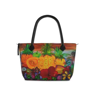 Nappa Leather & Monroe Satin Zipper  Hand Bag "Hua Aloha"
