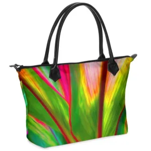 Nappa Leather & Monroe Satin Zipper  Hand Bag "Ti Leaf Series #4"