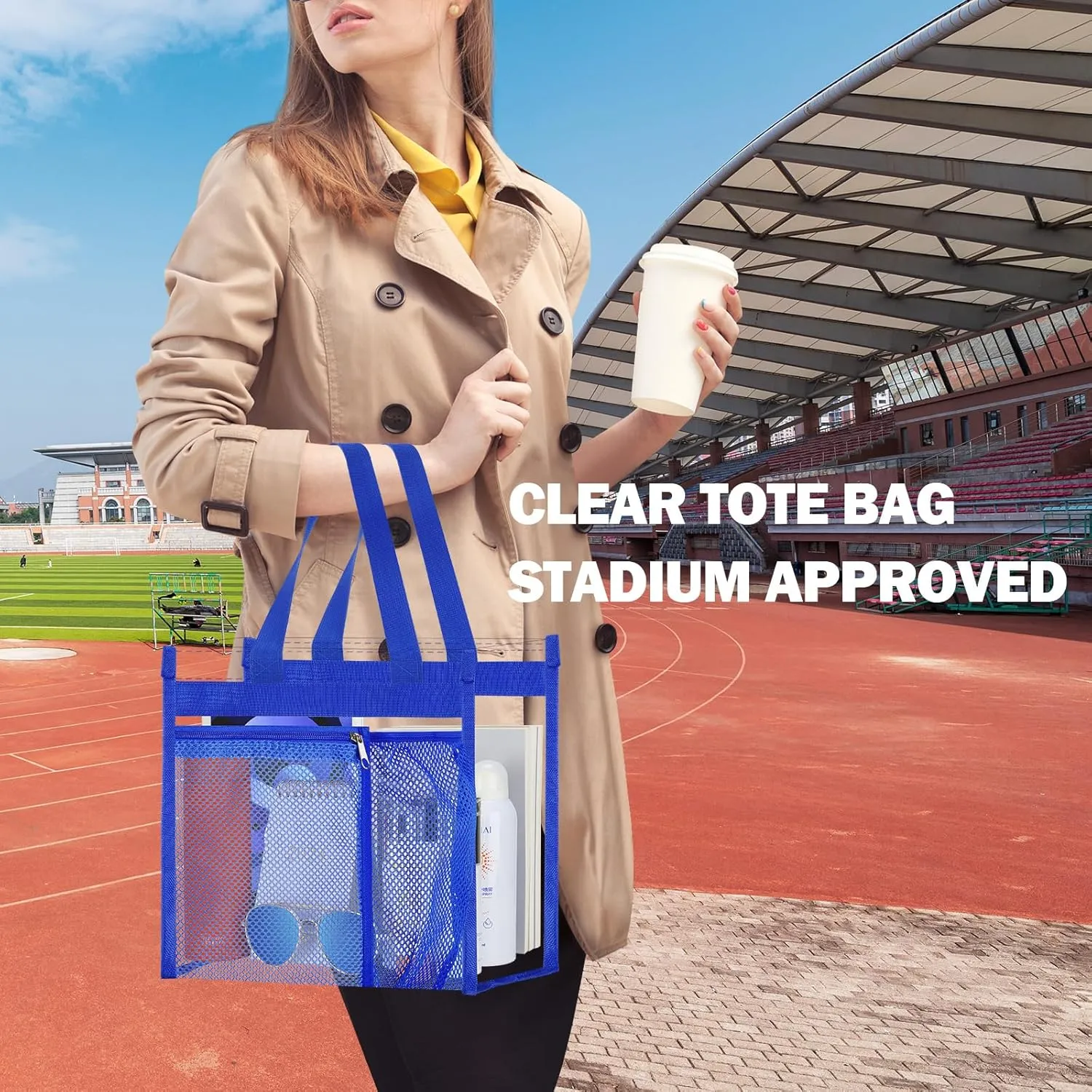 NATURAL STYLE 2-PACK Clear Bag Stadium Approved, Multifunction Clear Tote Bag for Travel Festival Work Concerts