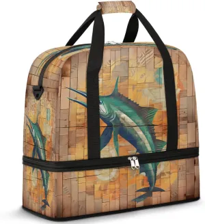 Nautical Sailfish Art Travel Duffel Bag, Travel Essentials, Gym Bag for Women, Weekender Overnight Bag With Shoes Compartment, Carry On Bags for Airplanes