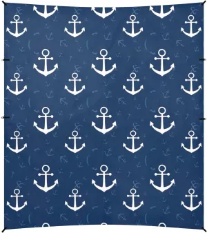 Nautical White Anchors Navy Blue Beach Tent Canopy Outdoor Sun Shade Patio Decorative Sand Camping Sun Shelter Sunshade with Sandbags Anchor 9.2 × 10.5 FT