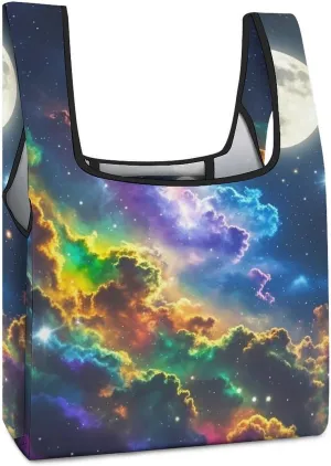 Nebula And Moon Tote Bag Reusable Shopping Handbag Washable Foldable Grocery Tote for Picnic Shopping