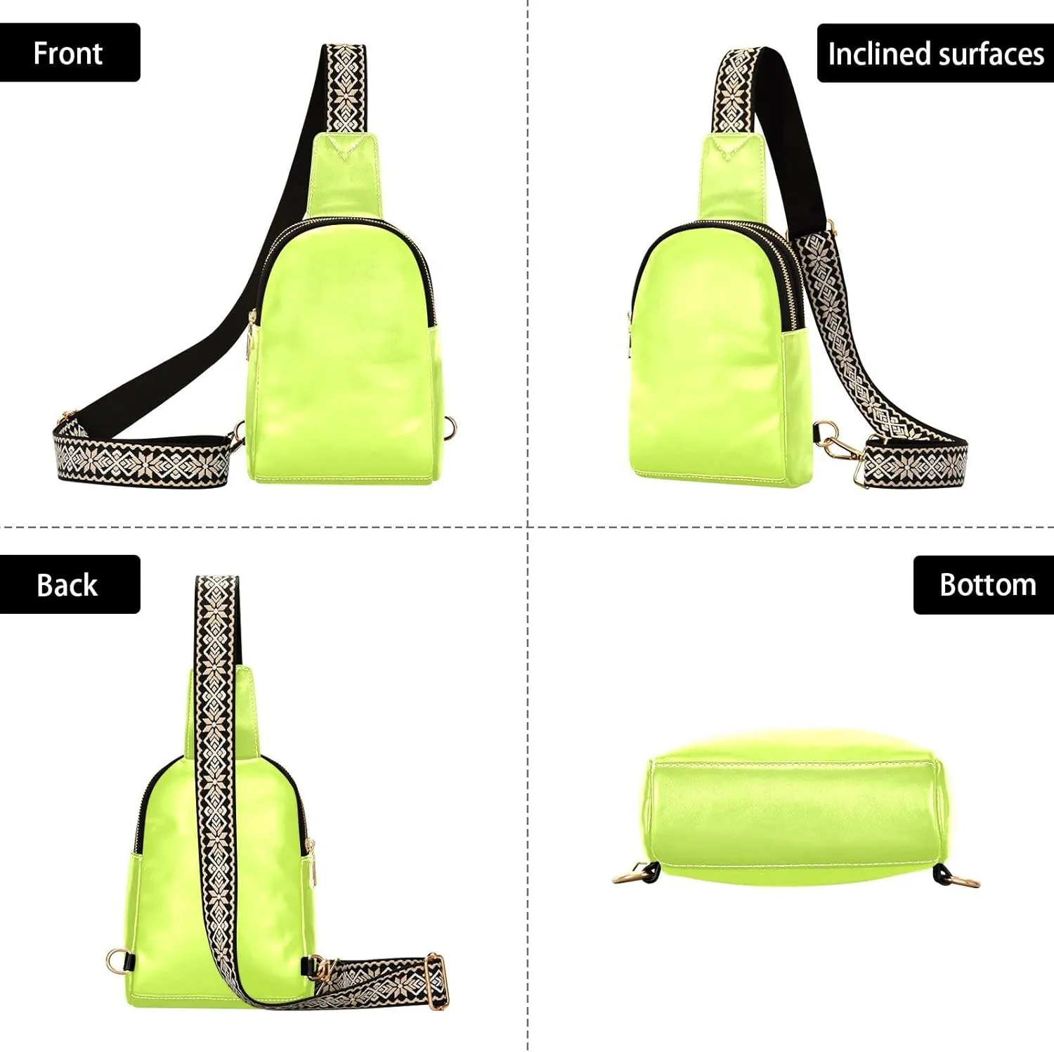 Neon Yellow Crossbody Sling Bag for Women Men Leather Chest Bags Purse Adjustable Cross Body Daypack for Hiking Running Cycling