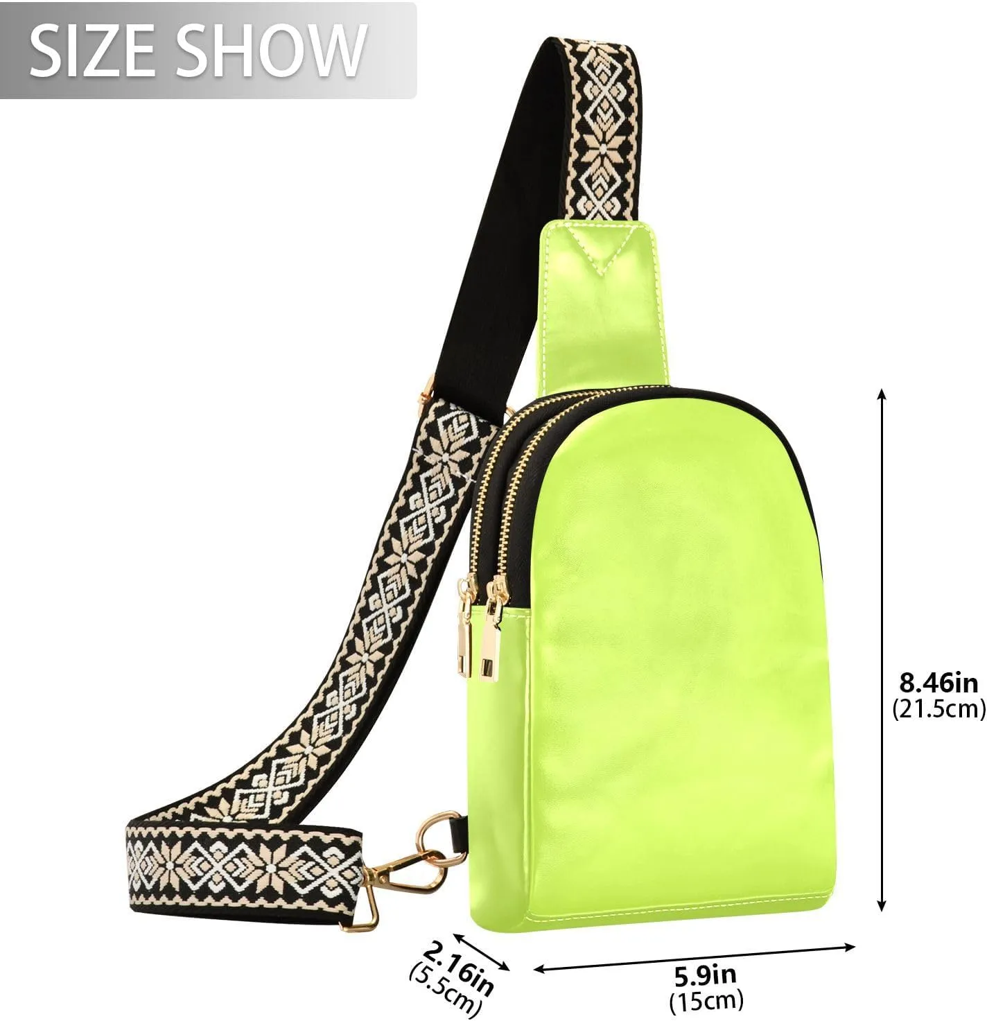 Neon Yellow Crossbody Sling Bag for Women Men Leather Chest Bags Purse Adjustable Cross Body Daypack for Hiking Running Cycling