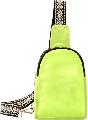 Neon Yellow Crossbody Sling Bag for Women Men Leather Chest Bags Purse Adjustable Cross Body Daypack for Hiking Running Cycling
