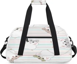 Nerdy Cute Hamsters Gym Duffel Bag for Men Women Colorful Stripes Sports Tote Bag with Adjustable Shoulder Strap for Dance Gymnastics Traveling Outdoor Camping Overnight Stay