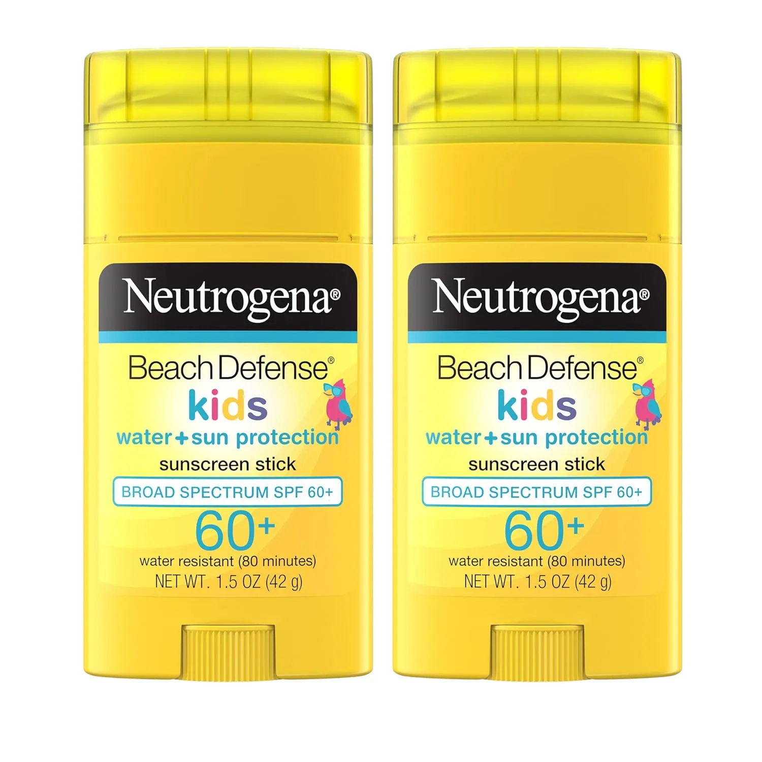 Neutrogena Beach Defense Kids Sunscreen Stick SPF 60, 1.5 oz, 2 Pack, Hands-Free Application, Oxybenzone Free Sunscreen for Face & Body, Water-Resistant Sun Protection