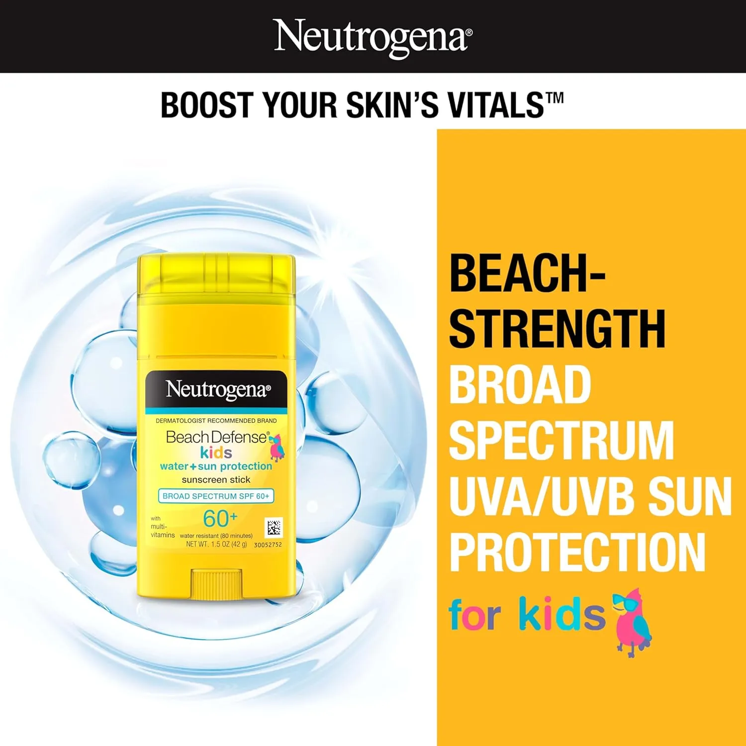 Neutrogena Beach Defense Kids Sunscreen Stick SPF 60, 1.5 oz, 2 Pack, Hands-Free Application, Oxybenzone Free Sunscreen for Face & Body, Water-Resistant Sun Protection
