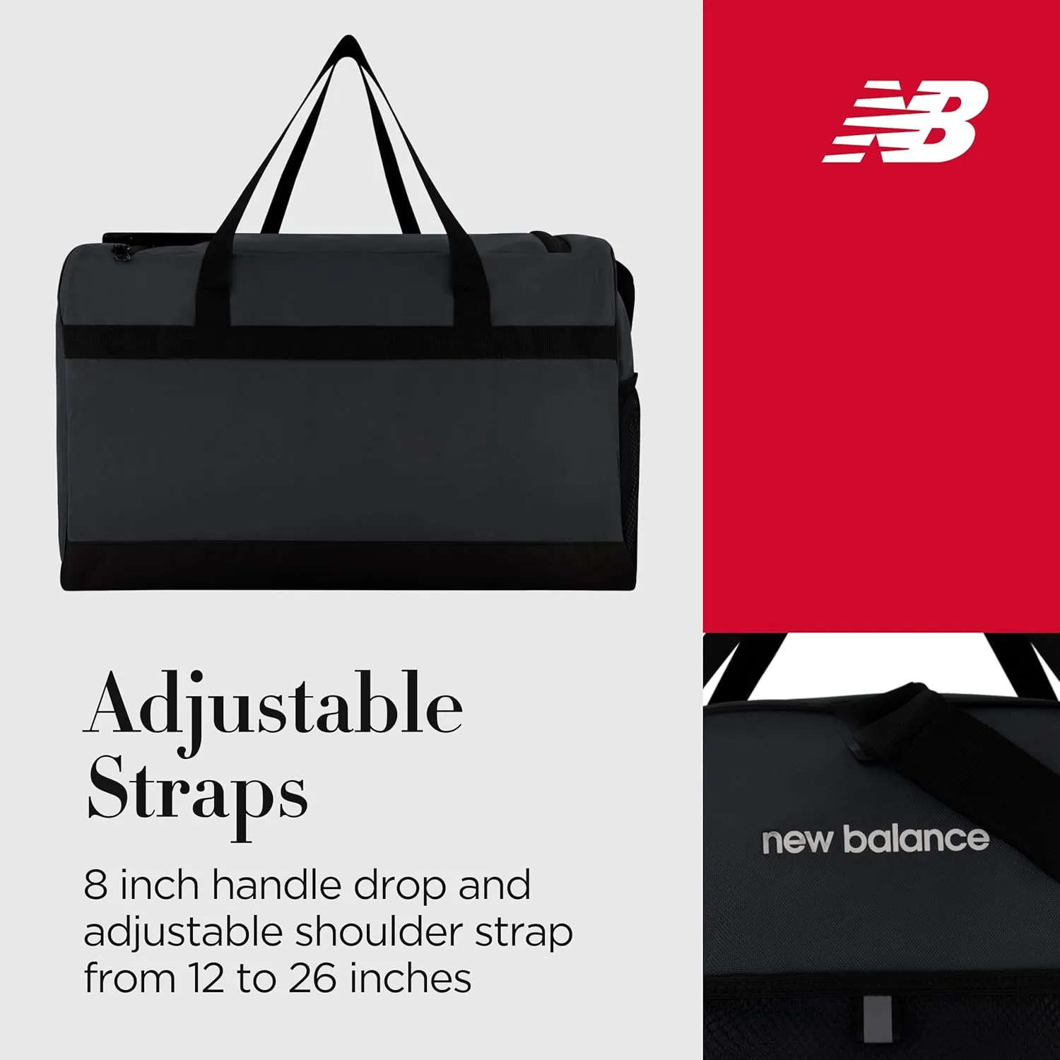 New Balance Duffel Bag, Small Carry On Gym Travel Luggage with Carrier Handles and Adjustable Shoulder Strap
