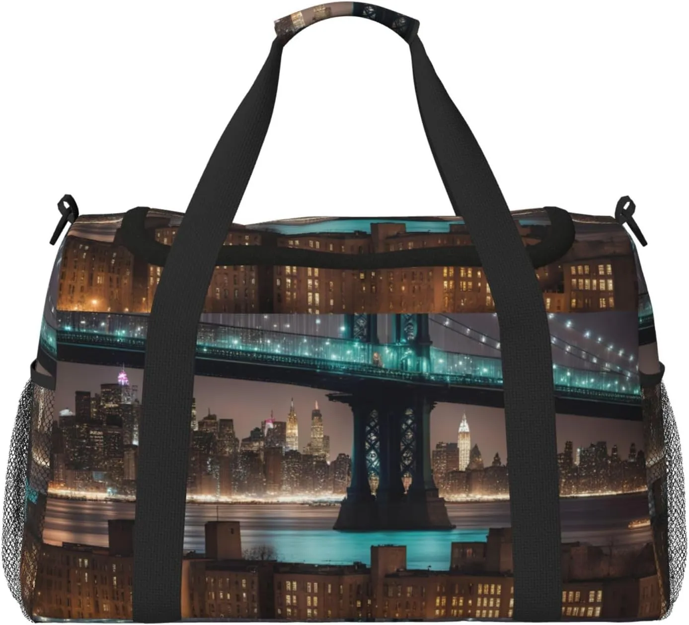 New York Manhattan Bridge Night Print Travel Hand Travel Bag Weekender Overnight Carry On Tote Foldable Crossbody Bag