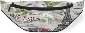 Newspaper Car Pylon Butterfly Fanny Pack for Women Men Waist Pack Crossbody Bag with Adjustable Belt for Travel Hiking Running Cycling Festivals