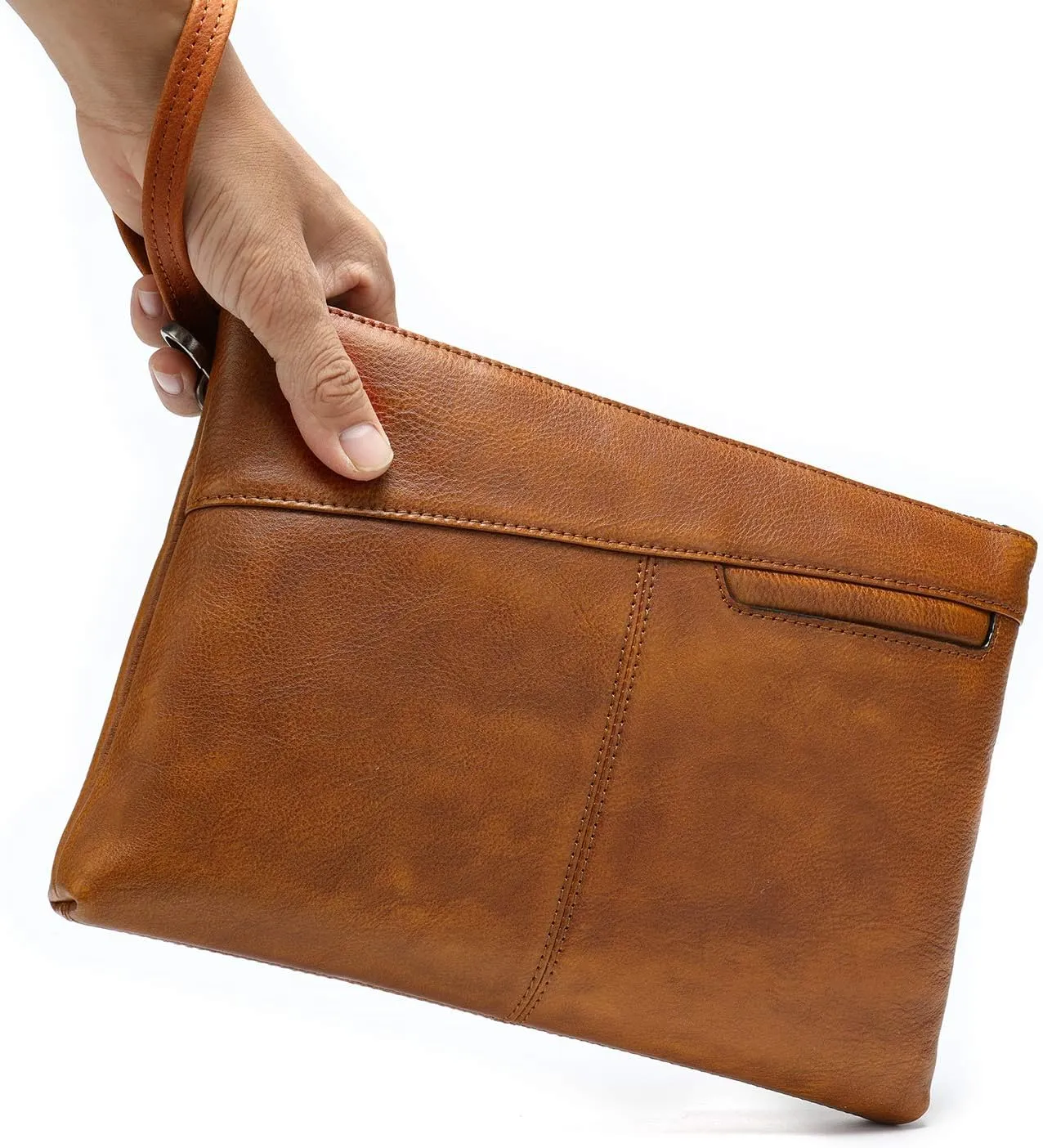 NIUCUNZH Genuine Leather Mens Clutch Bag Man Purse Handbag 12 inches Large Hand Bag Big Clutch Wallet