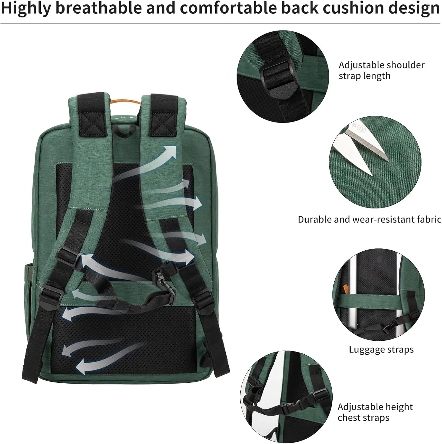 NOBLEMAN Travel Laptop Backpack Women Men, Luxury Durable Scratch Tear Resistant Work Backpack with USB Charging Port, Multi-Compartment College Business Backpack Fits 17 Inch Laptop (Dark Green)