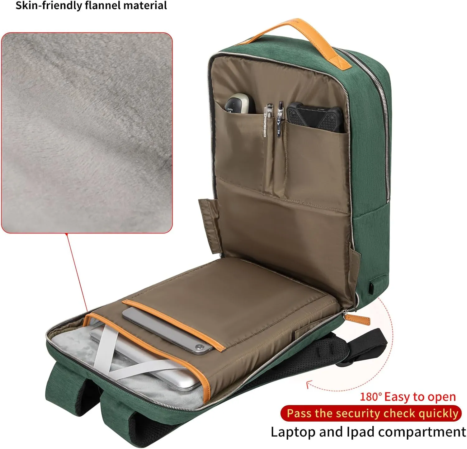 NOBLEMAN Travel Laptop Backpack Women Men, Luxury Durable Scratch Tear Resistant Work Backpack with USB Charging Port, Multi-Compartment College Business Backpack Fits 17 Inch Laptop (Dark Green)