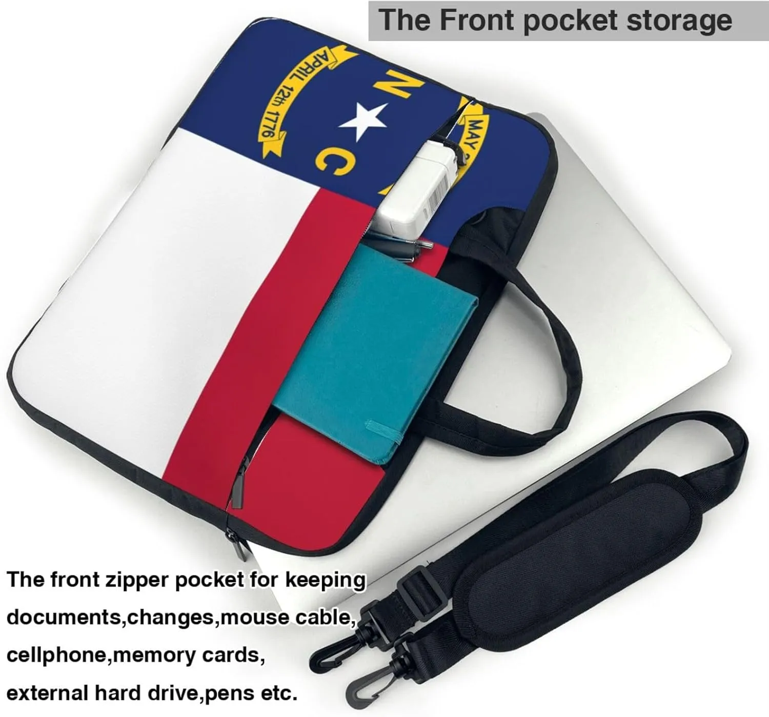 North Carolina State Flag Print Laptop Adjustable Shoulder Strap With Handle Accessory Pocket For Men Women