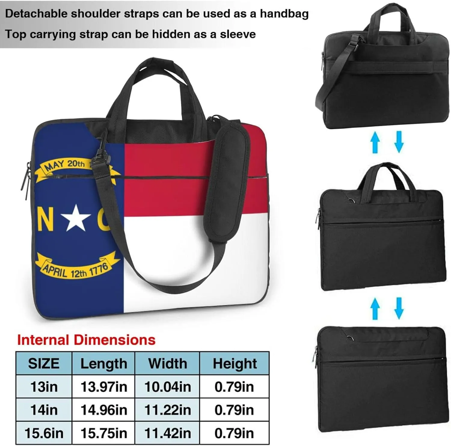 North Carolina State Flag Print Laptop Adjustable Shoulder Strap With Handle Accessory Pocket For Men Women