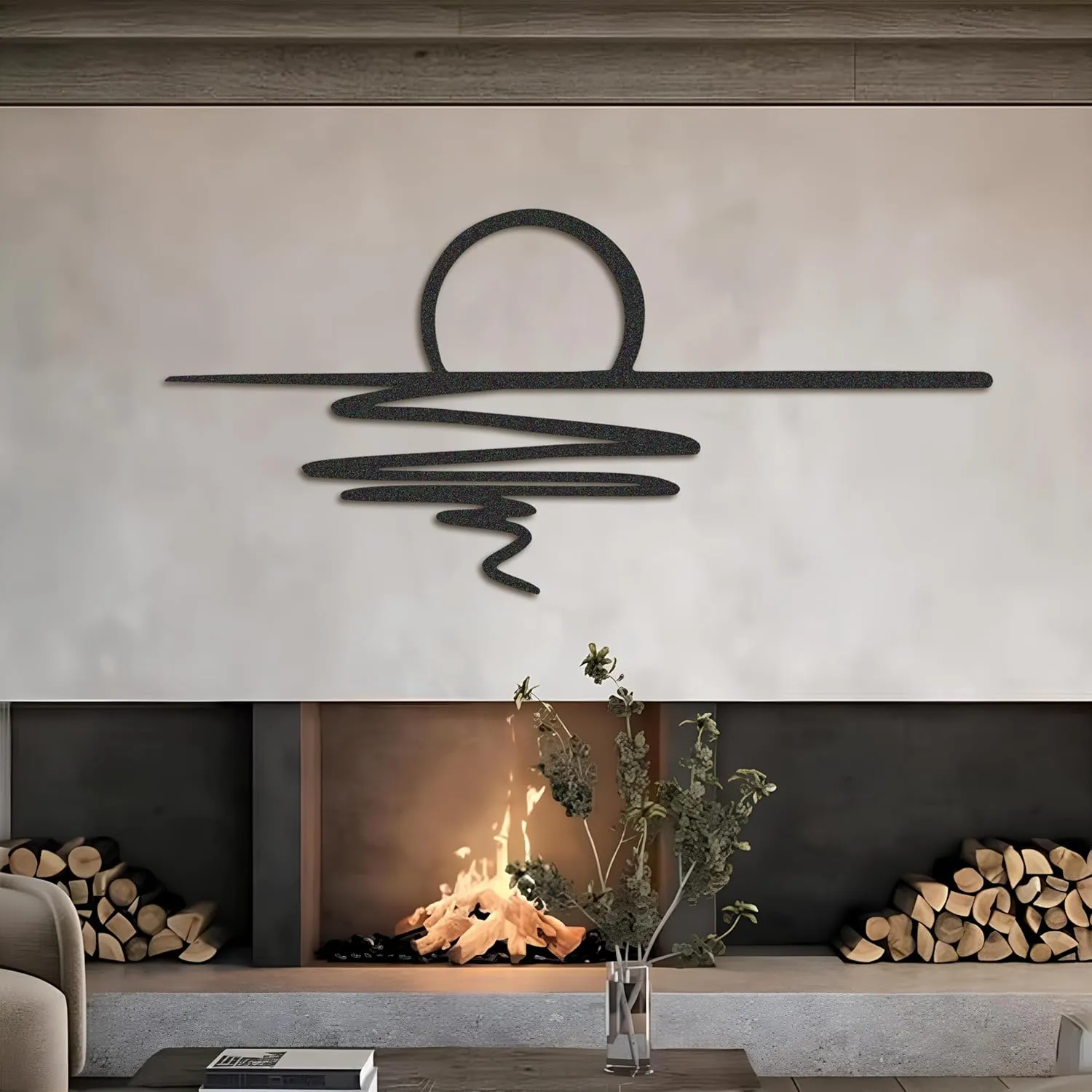 NORTH KAISER Sun Metal Wall Art | Black Minimalist Sunrise Wall Hanging | Modern Boho Wall Decor for Living Room, Bedroom, Patio, Kitchen and Outdoor | Aesthetic Housewarming Gift (59'' x 27.5'')