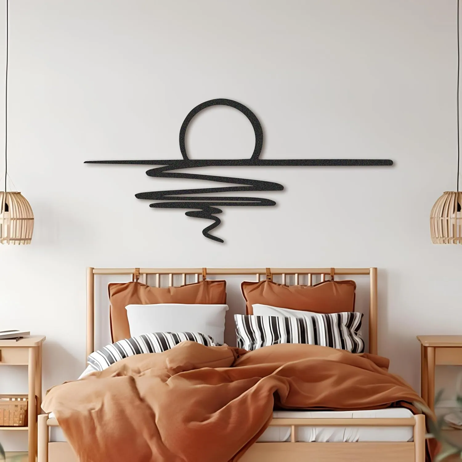 NORTH KAISER Sun Metal Wall Art | Black Minimalist Sunrise Wall Hanging | Modern Boho Wall Decor for Living Room, Bedroom, Patio, Kitchen and Outdoor | Aesthetic Housewarming Gift (59'' x 27.5'')