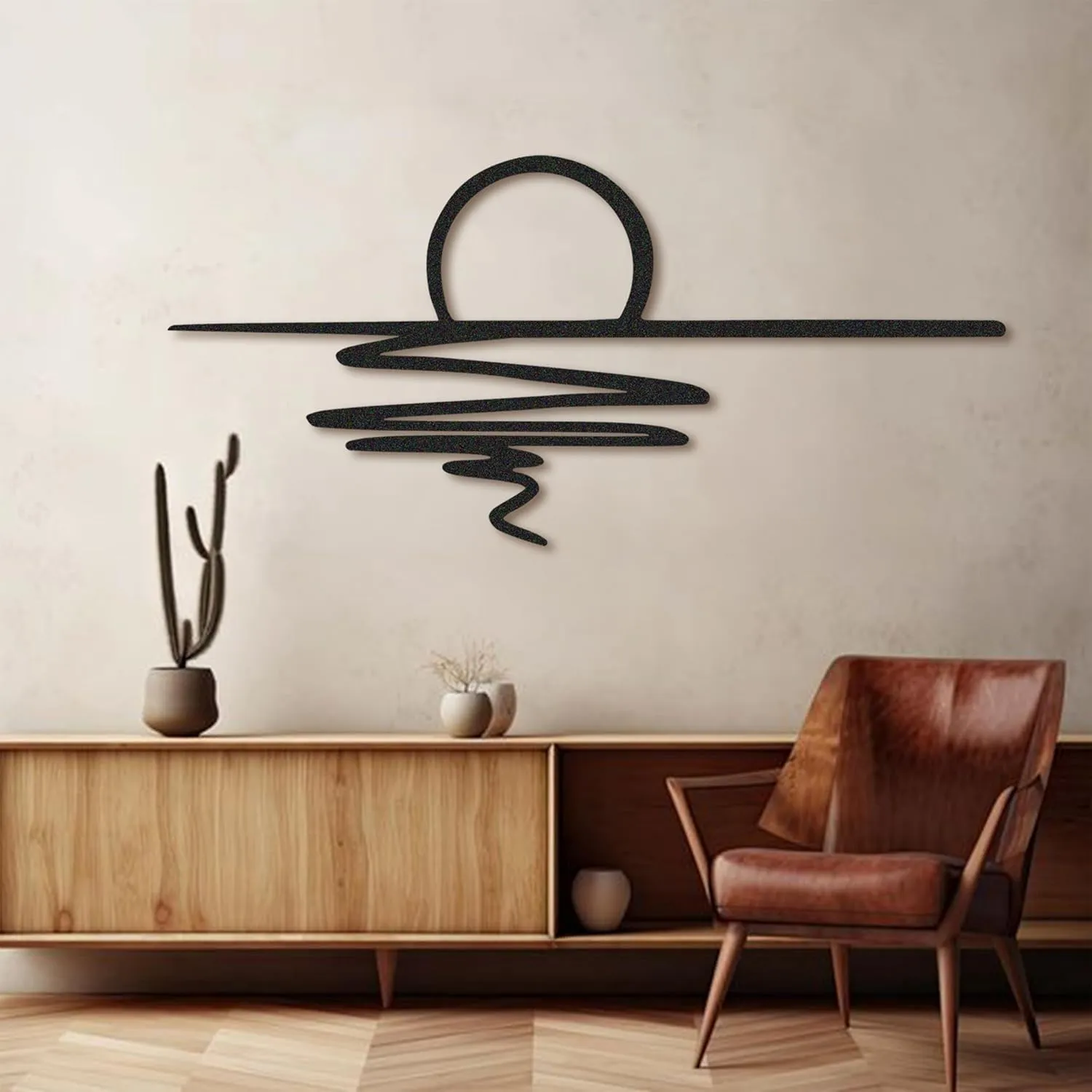 NORTH KAISER Sun Metal Wall Art | Black Minimalist Sunrise Wall Hanging | Modern Boho Wall Decor for Living Room, Bedroom, Patio, Kitchen and Outdoor | Aesthetic Housewarming Gift (59'' x 27.5'')