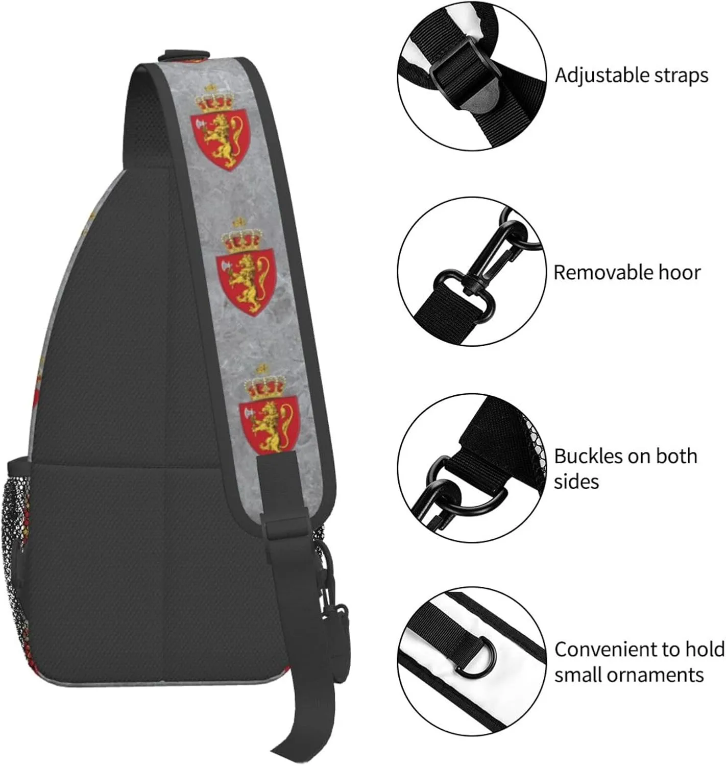 Norwegian Coat of Arms Norway Sling Bag Crossbody Backpack Shoulder Casual Daypack Bag for Men Women
