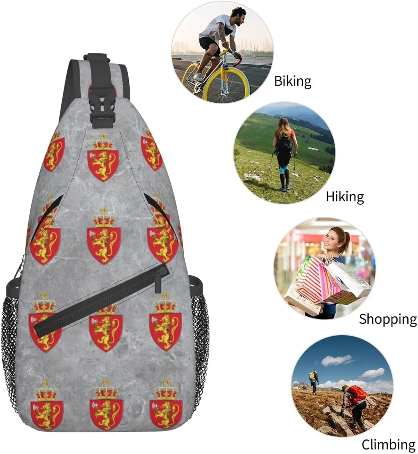 Norwegian Coat of Arms Norway Sling Bag Crossbody Backpack Shoulder Casual Daypack Bag for Men Women