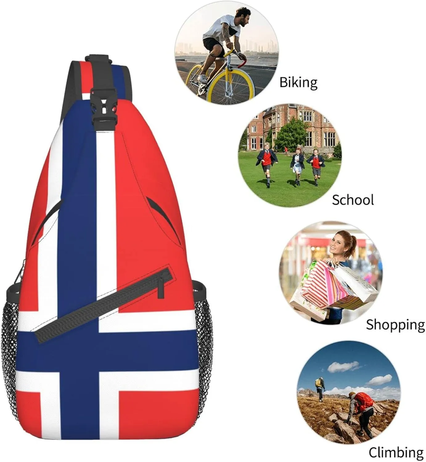 Norwegian flag Outdoor Cross-body Shoulder Bag, Unisex Backpack For Women Men Young Hiking Travel