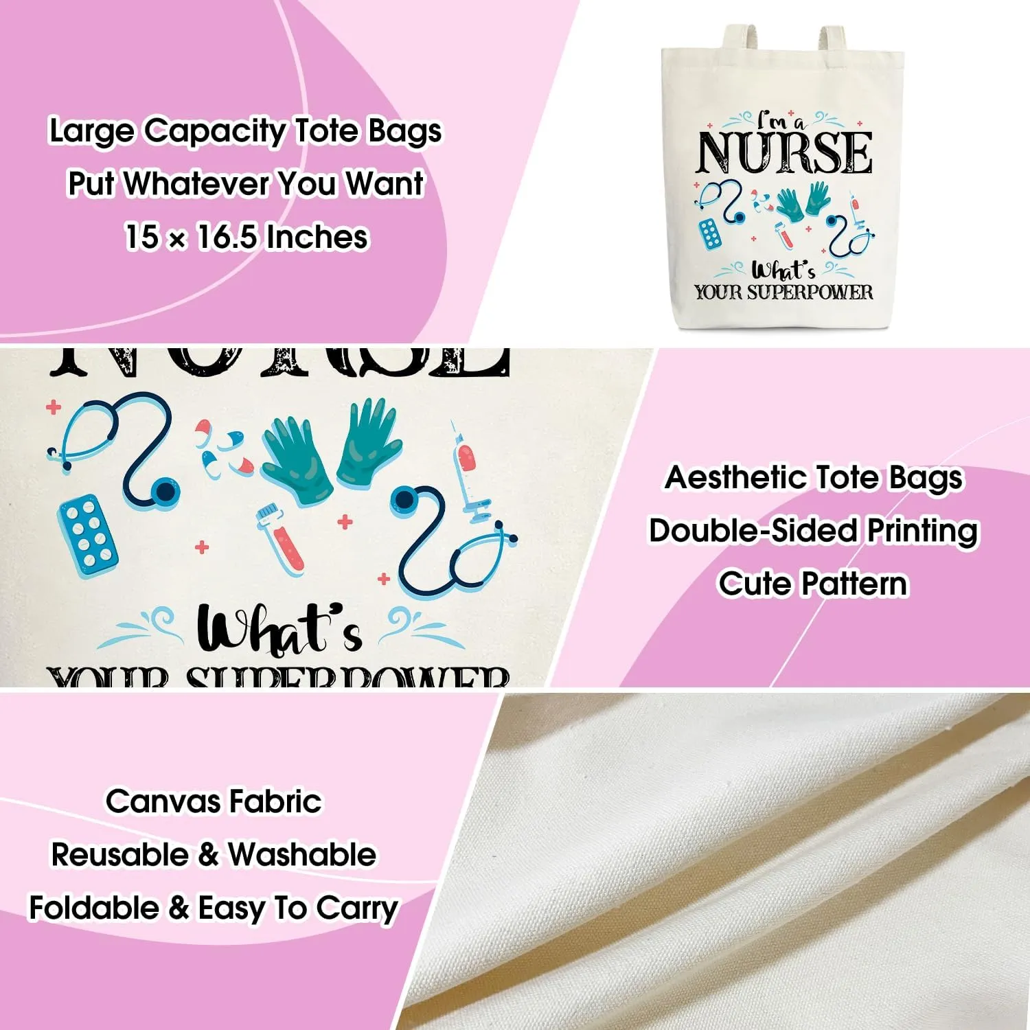 Nurse Tote Bag Aesthetic, Canvas Tote Bag for Women, Nurse Appreciation Gift for RN Nurse Practitioner Nursing Teacher Assistant Thank You Graduation Shopping Reusable Grocery Beach Shoulder Bag /A63