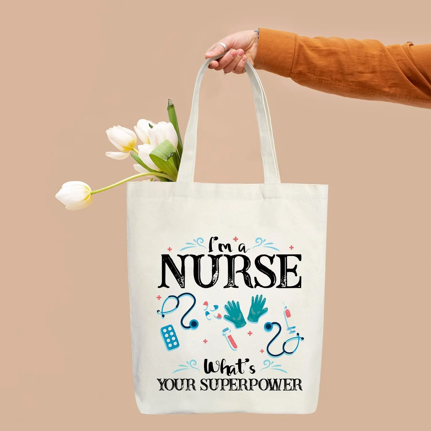 Nurse Tote Bag Aesthetic, Canvas Tote Bag for Women, Nurse Appreciation Gift for RN Nurse Practitioner Nursing Teacher Assistant Thank You Graduation Shopping Reusable Grocery Beach Shoulder Bag /A63