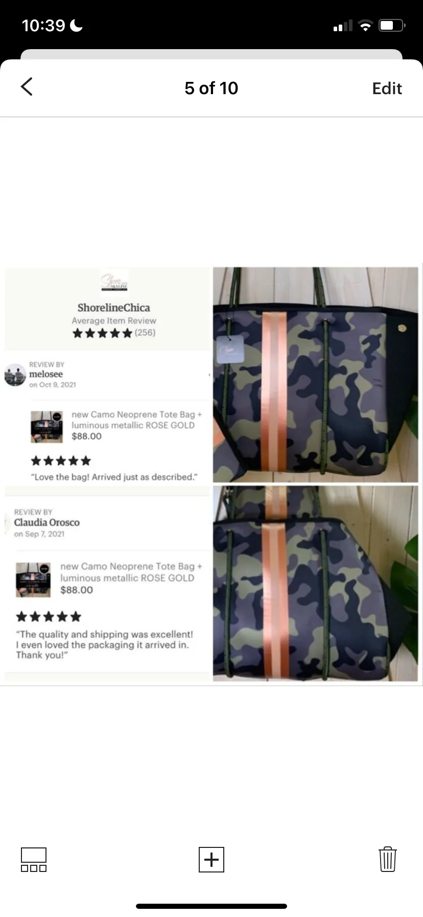nwt Camo Luxe Rose 2.0 Neoprene Tote Bag   luminous metallic ROSE GOLD stripes w added top zip closure women light purse waterproof ShoreAndSkyline Shore and Skyline