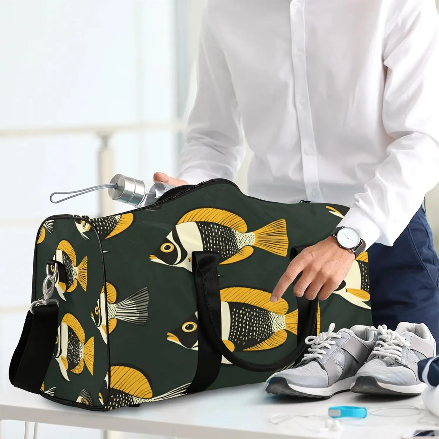 Ocean Fish Duffle Bag for Travel, Overnight Weekend Gym Carry On Luggage Bag, Fish Travel Duffel Bag for Men Women