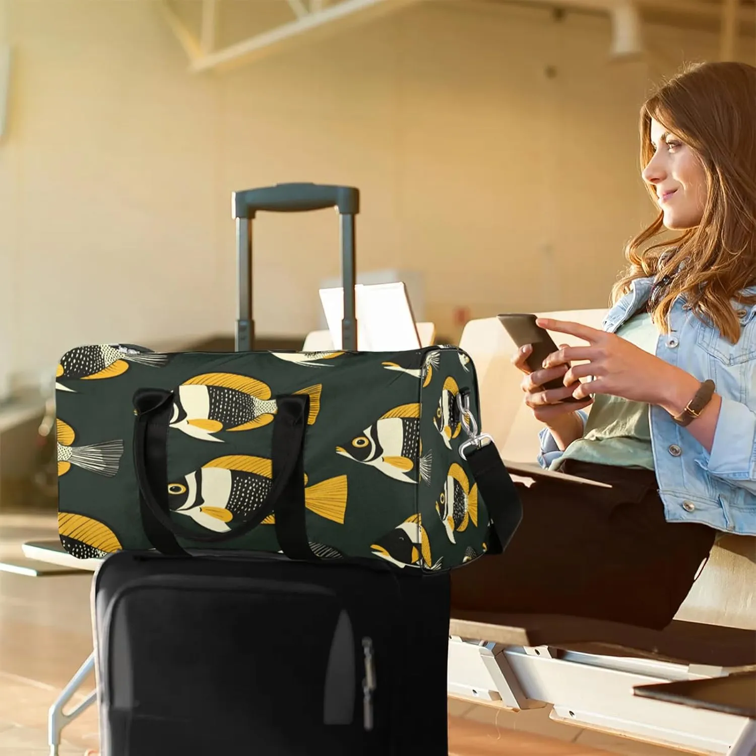 Ocean Fish Duffle Bag for Travel, Overnight Weekend Gym Carry On Luggage Bag, Fish Travel Duffel Bag for Men Women