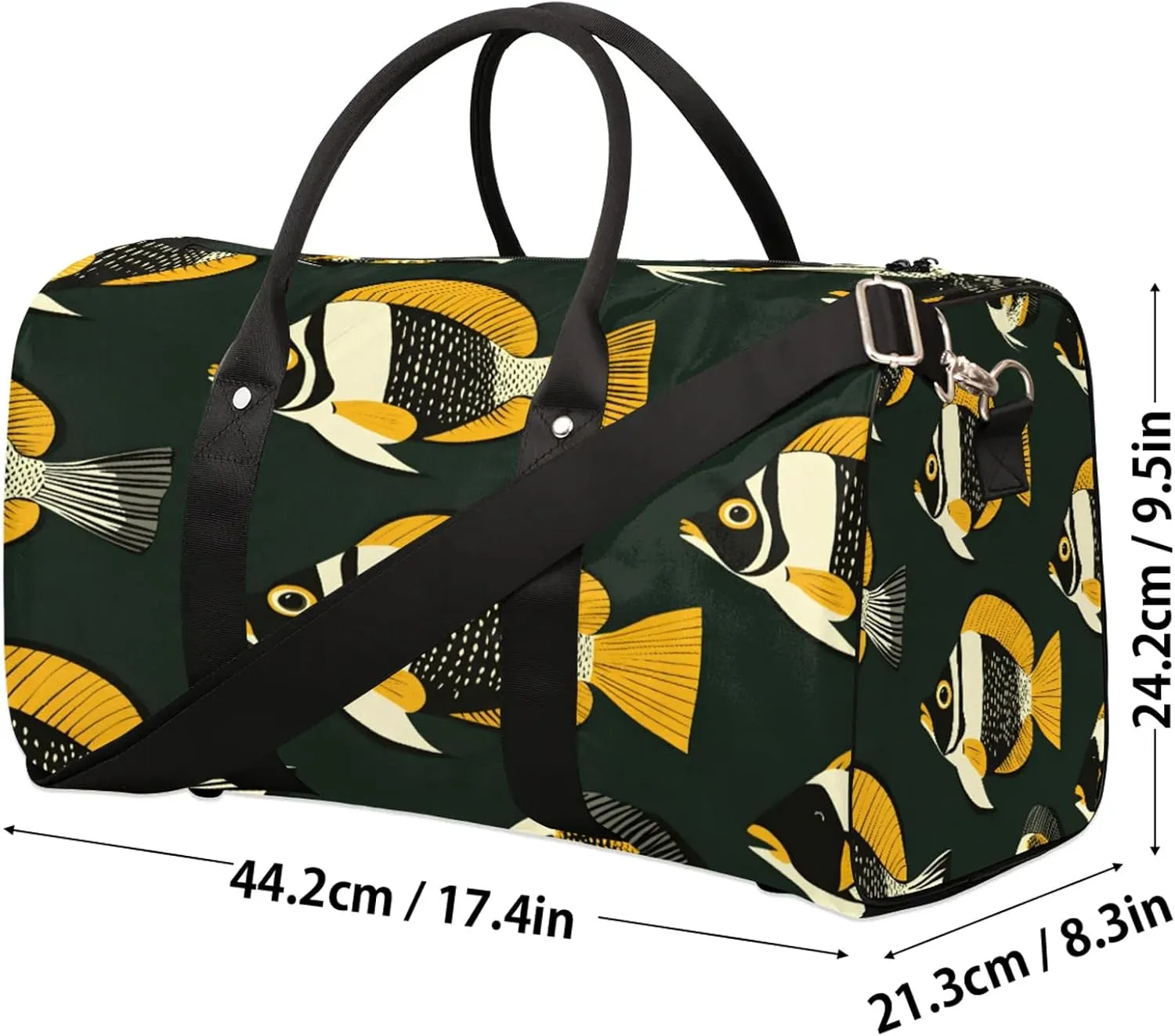 Ocean Fish Duffle Bag for Travel, Overnight Weekend Gym Carry On Luggage Bag, Fish Travel Duffel Bag for Men Women