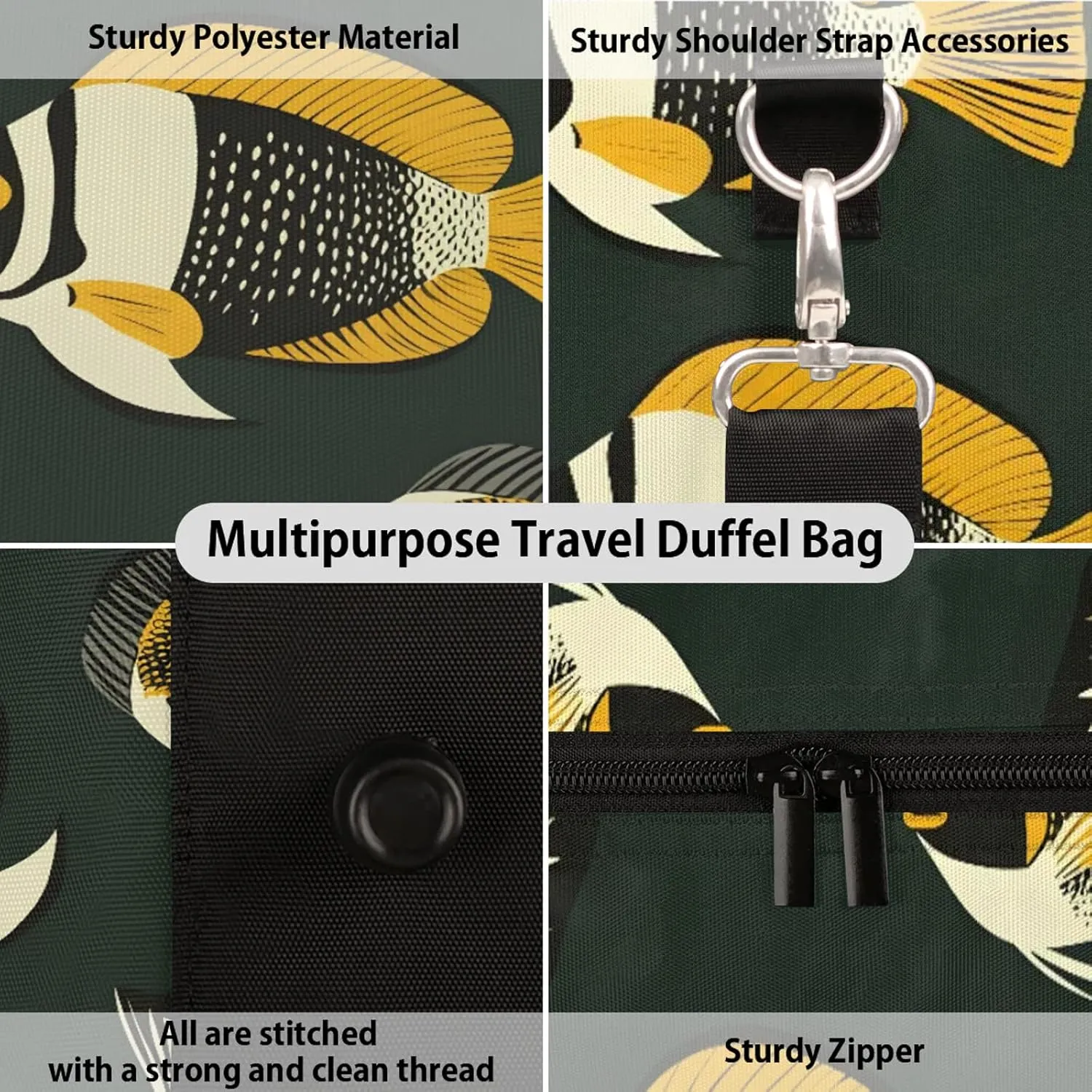 Ocean Fish Duffle Bag for Travel, Overnight Weekend Gym Carry On Luggage Bag, Fish Travel Duffel Bag for Men Women