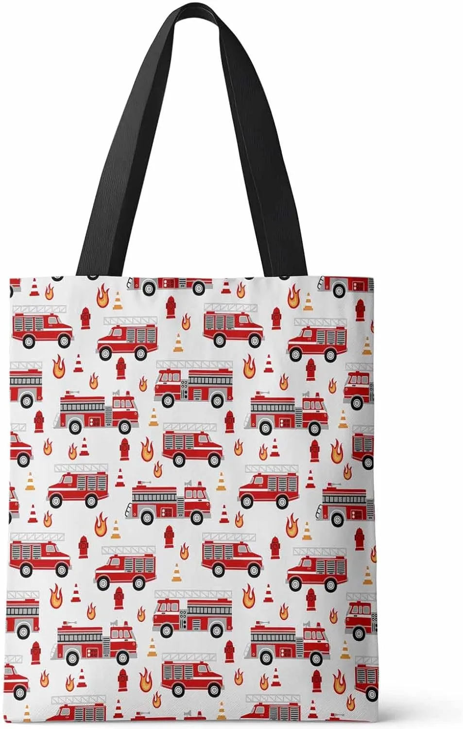 Ocean Party Fire Canvas Tote Bag Red Fire Truck Flame Shoulder Bag Casual Bag with Inner Pocket for Shopping Grocery Work
