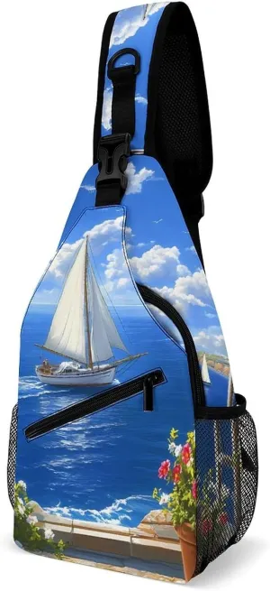 Ocean Sailboat Sling Backpack Multipurpose Crossbody Shoulder Bags Travel Chest Bag Hiking Daypack