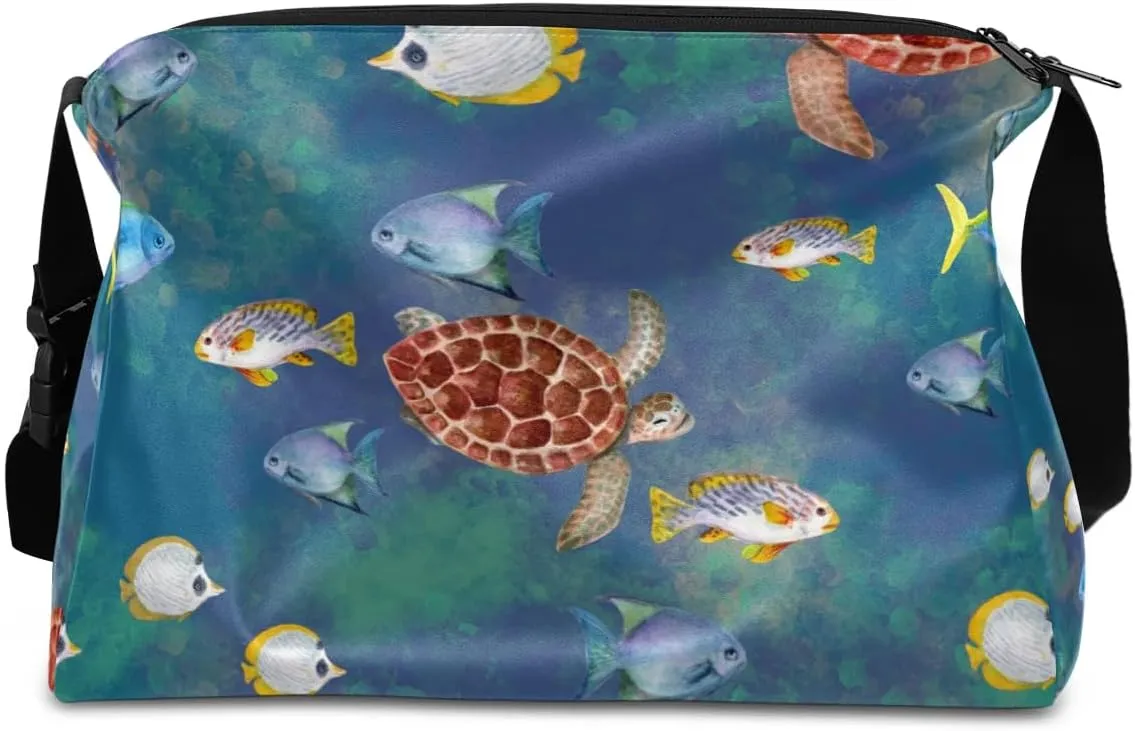 Ocean Turtle Fish Small Gym Bag for Men Women Workout Sport Duffle Bag Waterproof Weekender Overnight Bag Lightweight Carry on Tote Bag Crossbody Shoulder Travel Bag for Swim Yoge Dance