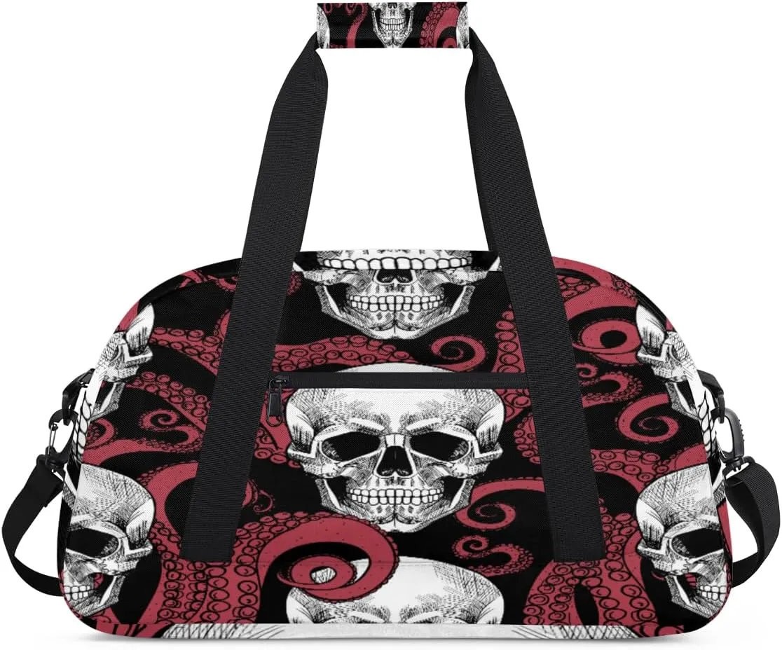 Octopus Tentacles Gym Duffel Bag for Men Women Skull Pattern Sports Tote Bag with Adjustable Shoulder Strap for Dance Gymnastics Traveling Outdoor Camping Overnight Stay