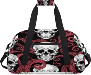 Octopus Tentacles Gym Duffel Bag for Men Women Skull Pattern Sports Tote Bag with Adjustable Shoulder Strap for Dance Gymnastics Traveling Outdoor Camping Overnight Stay